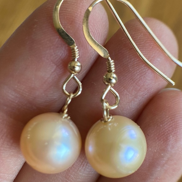 10.2mm Natural Peach Cultured Pearls 14K GF Earring - Picture 1 of 8